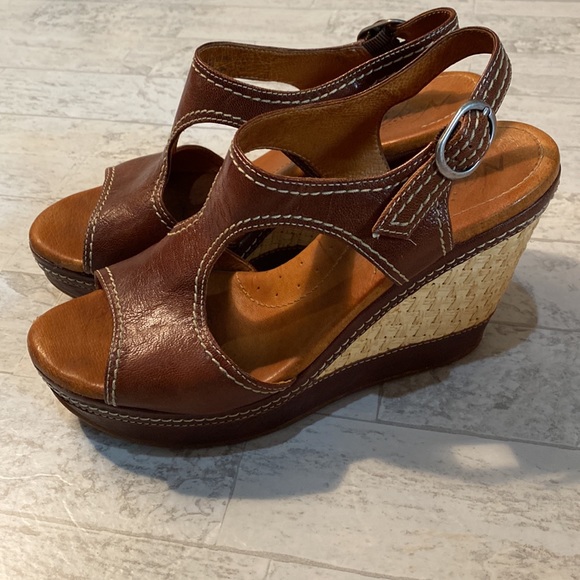 Naya Shoes - Naya Womens Brown Leather Woven Platform Wedge Slingback Sandals Size 8